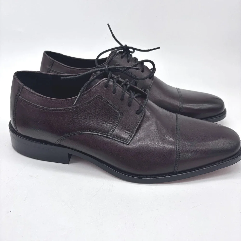 Johnston & Murphy Brown Men 9.5W Leather Cap Oxford Leather Toe Dress Derby Shoe